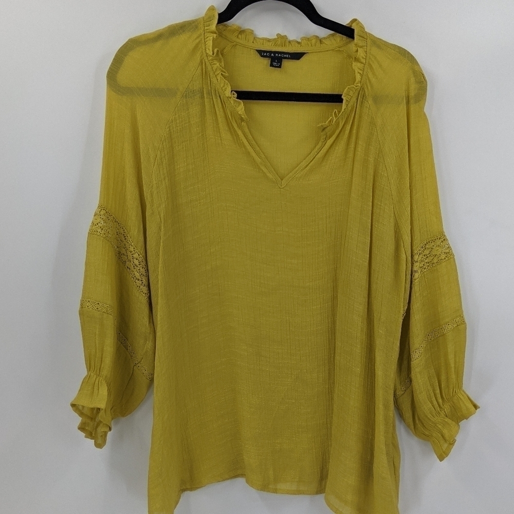 ZAC & RACHEL Long Sleeve Boho Split Neck Top